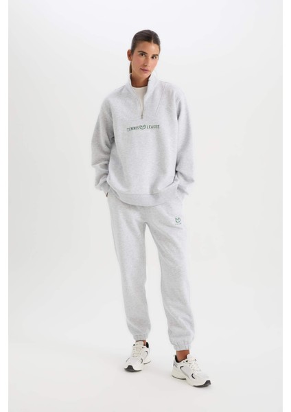DeFactoFit Oversize Geniş Kalıp Dik Yaka Spor Baskılı Sporcu Sweatshirt D1701AX24AU