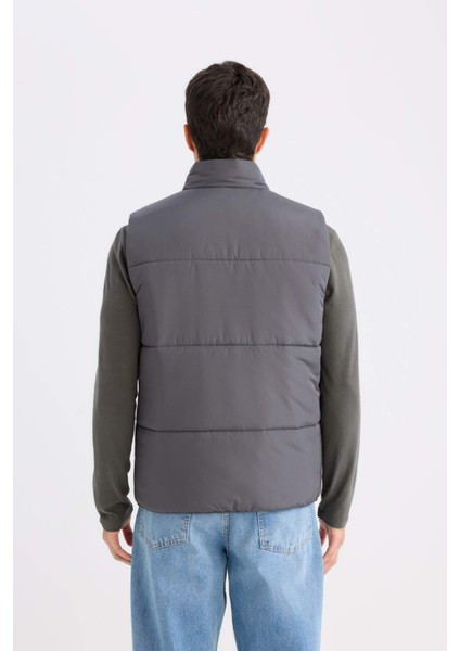 Regular Fit Dik Yaka Fermuarlı Cepli Şişme Yelek D6286AX25SP