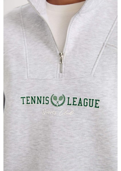 DeFactoFit Oversize Geniş Kalıp Dik Yaka Spor Baskılı Sporcu Sweatshirt D1701AX24AU