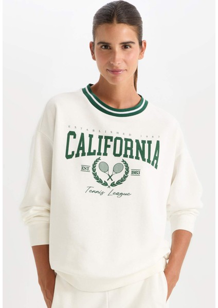 Fit Oversize Geniş Kalıp Bisiklet Yaka Baskılı Sporcu Sweatshirt D1702AX24AU