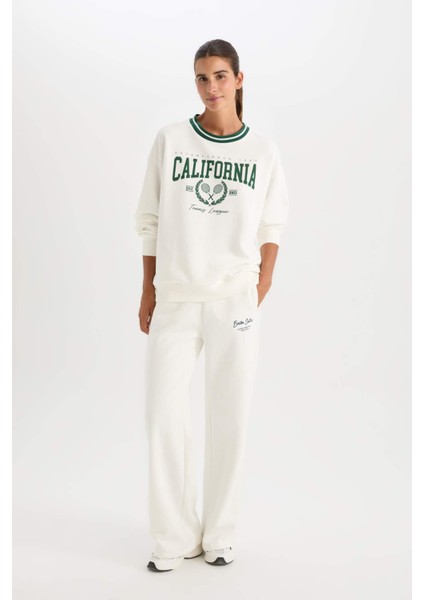 Fit Oversize Geniş Kalıp Bisiklet Yaka Baskılı Sporcu Sweatshirt D1702AX24AU