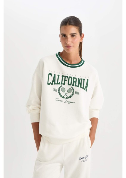 Fit Oversize Geniş Kalıp Bisiklet Yaka Baskılı Sporcu Sweatshirt D1702AX24AU
