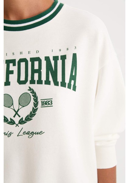 Fit Oversize Geniş Kalıp Bisiklet Yaka Baskılı Sporcu Sweatshirt D1702AX24AU