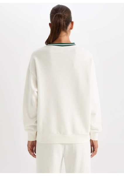 Fit Oversize Geniş Kalıp Bisiklet Yaka Baskılı Sporcu Sweatshirt D1702AX24AU