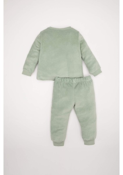 Kız Bebek Pijama Takımı Tavşan Baskılı Velur Uzun Kollu Üst Beli Lastikli Uzun Alt D5381A524WN