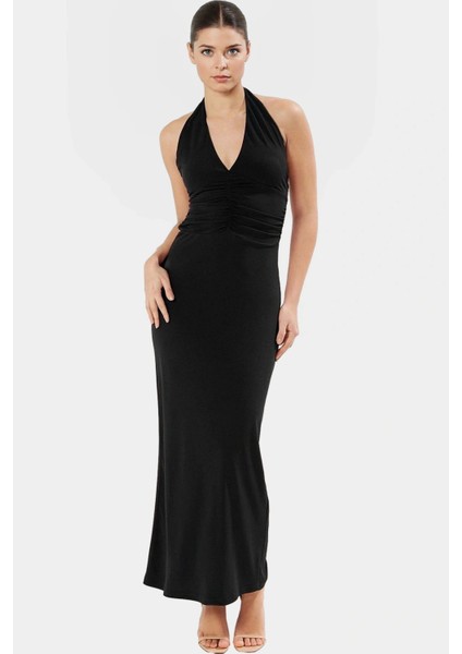 Maxi Örme Elbise V Yaka Bodycon Kalıp Yazlık Dayanıklı Malzeme Rahat Kullanım Özenle Seçilmiş
