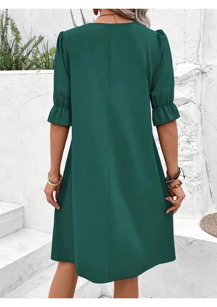 Kadın Kısa Kollu V Yakalı Salaş Janjan Krep Elbise fırsatları