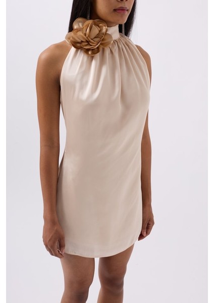 Gül Detay Mini Saten Elbise modelleri