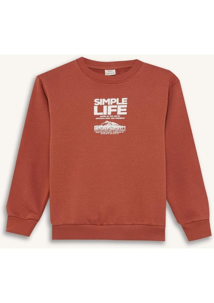 Erkek Çocuk Bisiklet Yaka Baskılı İçi Yumuşak Tüylü Sweatshirt D6209A824CW
