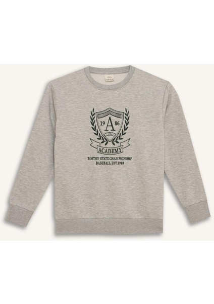 Erkek Çocuk Bisiklet Yaka Baskılı İçi Yumuşak Tüylü Sweatshirt D6223A824CW