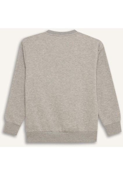 Erkek Çocuk Bisiklet Yaka Baskılı İçi Yumuşak Tüylü Sweatshirt D6223A824CW