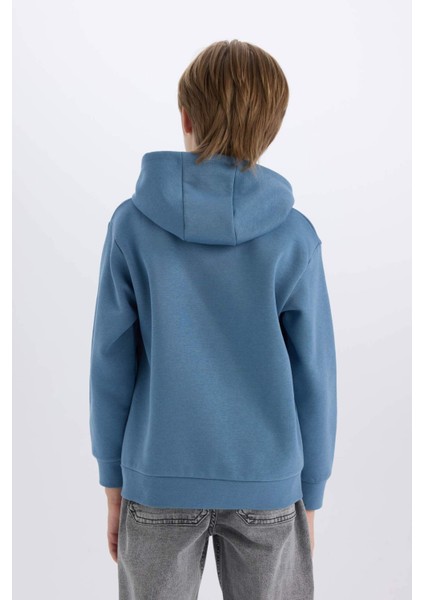 Erkek Çocuk Kapüşonlu Baskılı Cepli İçi Yumuşak Tüylü Sweatshirt D6211A824CW