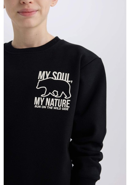 Erkek Çocuk Bisiklet Yaka Sırt Baskılı İçi Yumuşak Tüylü Sweatshirt D6227A824CW