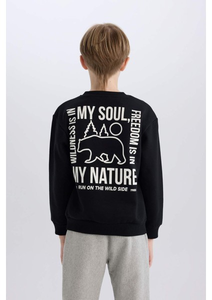 Erkek Çocuk Bisiklet Yaka Sırt Baskılı İçi Yumuşak Tüylü Sweatshirt D6227A824CW