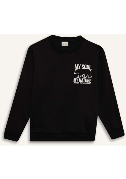 Erkek Çocuk Bisiklet Yaka Sırt Baskılı İçi Yumuşak Tüylü Sweatshirt D6227A824CW