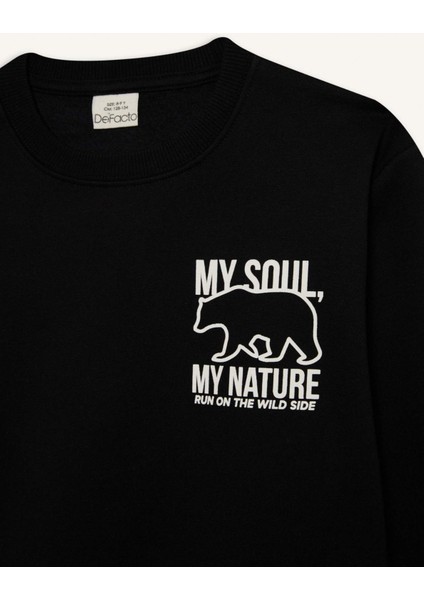 Erkek Çocuk Bisiklet Yaka Sırt Baskılı İçi Yumuşak Tüylü Sweatshirt D6227A824CW