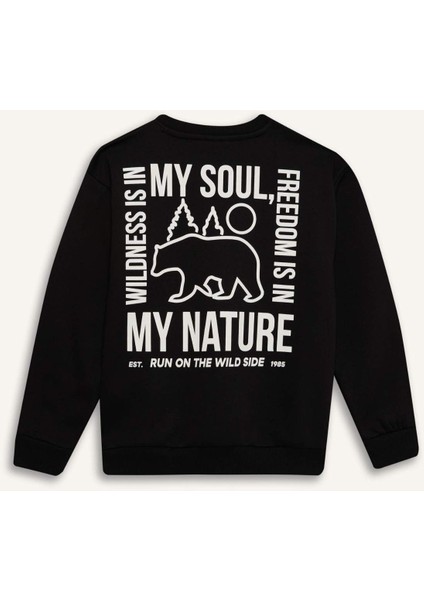 Erkek Çocuk Bisiklet Yaka Sırt Baskılı İçi Yumuşak Tüylü Sweatshirt D6227A824CW