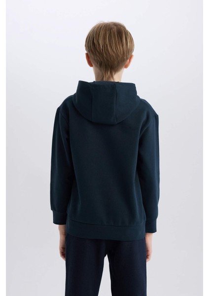 Erkek Çocuk Kapüşonlu Baskılı İçi Yumuşak Tüylü Sweatshirt D6218A824CW