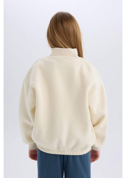 Kız Çocuk Oversize Geniş Kalıp Yarım Fermuarlı Basic Düz İçi Yumuşak Tüylü Sweatshirt D6184A824WN