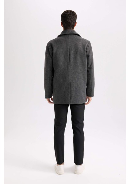 Slim Fit Dar Kesim Düğmeli Cepli Astarlı Kaşe Kaban Parka D1521AX24WN