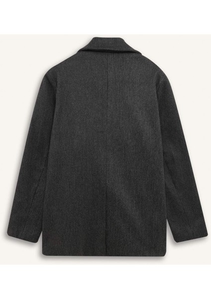 Slim Fit Dar Kesim Düğmeli Cepli Astarlı Kaşe Kaban Parka D1521AX24WN