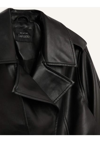 Su Geçirmez Suni Deri Trençkot Kruvaze Yaka Düğmeli Kemerli Cepli A7960AX25SP