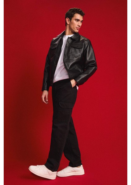 Su İtici Slim Fit Çıtçıtlı Mont Dar Kesim Suni Deri Gömlek Yaka Cepli D6589AX25SP