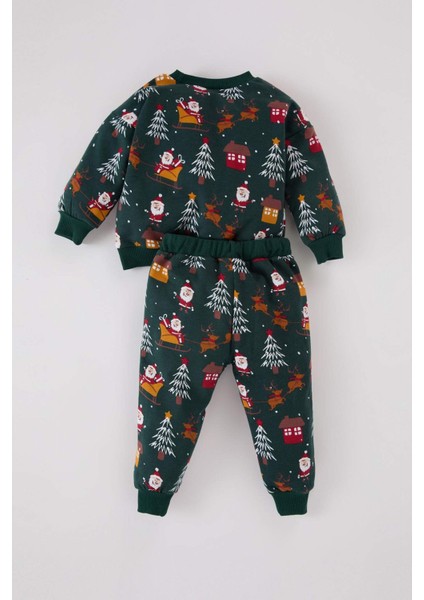Erkek Bebek 2'li Takım Yılbaşı Temalı Sweatshirt Beli Lastikli Eşofman Altı D6730A524WN