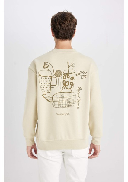 Boxy Fit Bisiklet Yaka Sırt Baskılı Sweatshirt C7051AX24AU