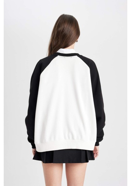 Coool Loose Fit Bisiklet Yaka Renk Bloklu Baskılı Sweatshirt D6673AX24WN