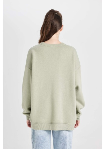 Oversize Geniş Kalıp Bisiklet Yaka Kalın Basic Düz Sweatshirt Y1346AZ24WN
