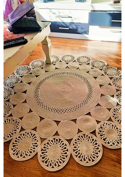 Jüt Halat Papatya Model Paspas Kilim Yolluk Halı