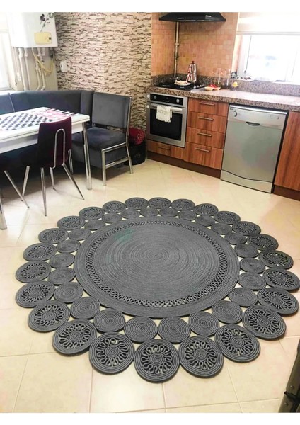 Jüt Halat Papatya Model Paspas Kilim Yolluk Halı