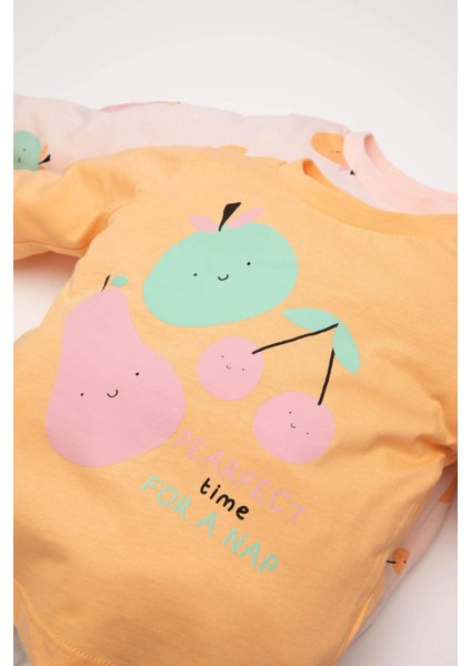 Kız Bebek Pijama Takımı Penye 4'lü Meyve Desenli Uzun Kollu Üst Beli Lastikli Uzun Alt D6798A5NS