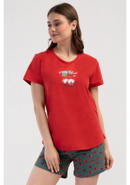 Pamuklu Kadın Kısa Kol Şortlu Pijama Takım , 408204