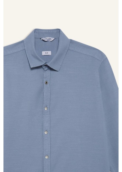 Slim Fit Dar Kesim Pamuklu Basic Düz Uzun Kollu Gömlek A4644AX25SP