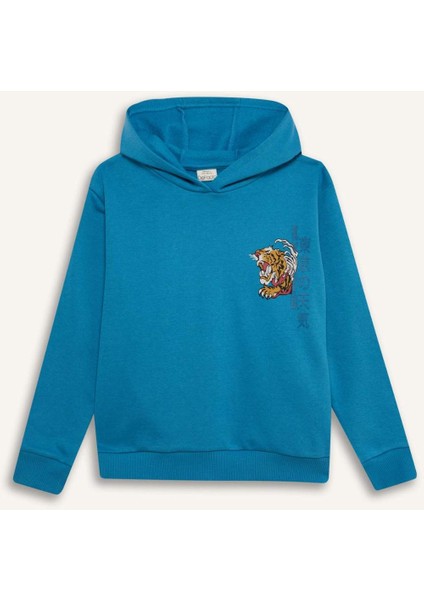 Erkek Çocuk 2'li Takım Kapüşonlu Baskılı Sweatshirt Beli Lastikli Eşofman Altı D6872A824CW