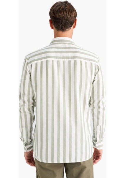 %100 Pamuk Regular Fit Polo Yaka Çizgili Uzun Kollu Gömlek D6114AX25SM