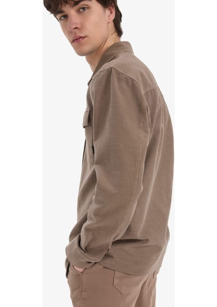 %100 Pamuk Regular Fit Polo Yaka Basic Düz Uzun Kollu Gömlek B2654AX25SP