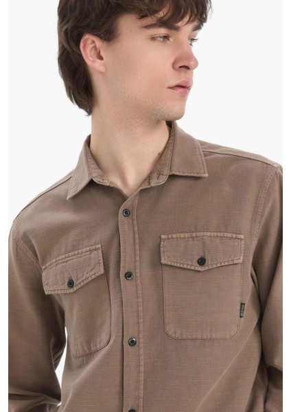 %100 Pamuk Regular Fit Polo Yaka Basic Düz Uzun Kollu Gömlek B2654AX25SP