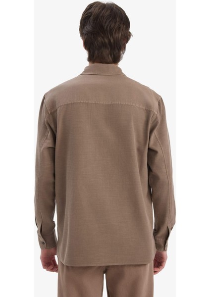 %100 Pamuk Regular Fit Polo Yaka Basic Düz Uzun Kollu Gömlek B2654AX25SP