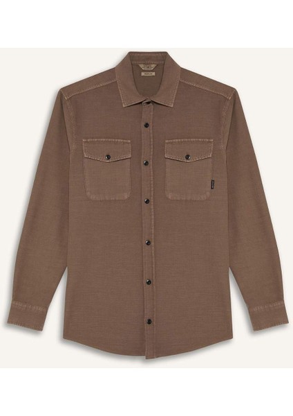 %100 Pamuk Regular Fit Polo Yaka Basic Düz Uzun Kollu Gömlek B2654AX25SP