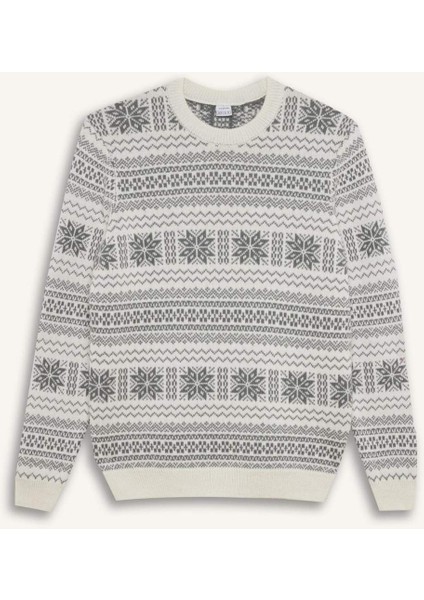 Standart Fit Yılbaşı Temalı Bisiklet Yaka Triko Kazak D6839AX24WN