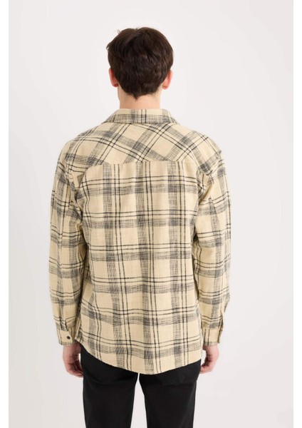 %100 Pamuk Regular Fit Kareli Oduncu Flanel Uzun Kollu Gömlek D6727AX25SP