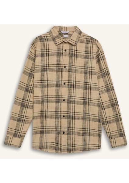 %100 Pamuk Regular Fit Kareli Oduncu Flanel Uzun Kollu Gömlek D6727AX25SP