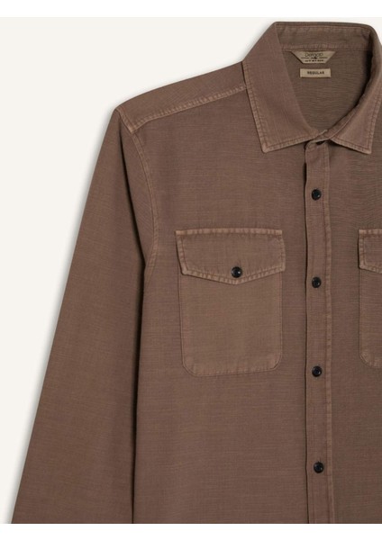 %100 Pamuk Regular Fit Polo Yaka Basic Düz Uzun Kollu Gömlek B2654AX25SP