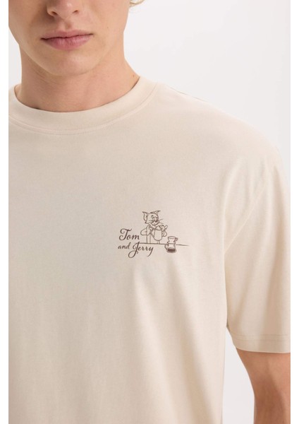 %100 Pamuk Tom & Jerry Regular Fit Bisiklet Yaka Sırt Baskılı Kısa Kollu Tişört D6789AX25SP