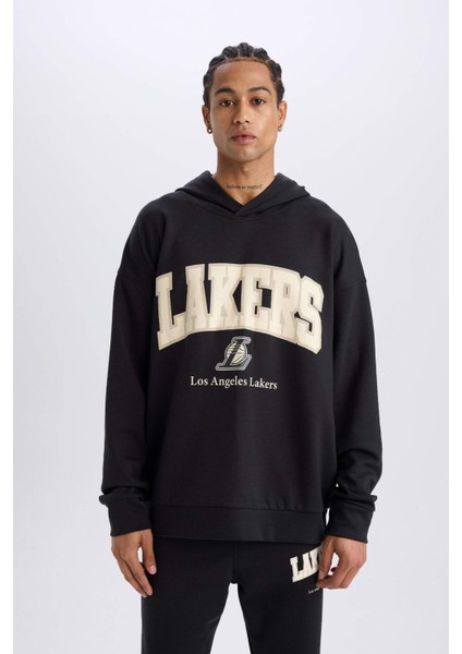 Defacto Fit Nba Los Angeles Lakers Oversize Geniş Kalıp Kapüşonlu Skuba Dalgıç Kumaş Sporcu Sweatshırt D6709Ax25Sp