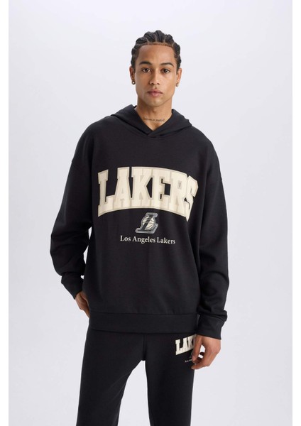 Defacto Fit Nba Los Angeles Lakers Oversize Geniş Kalıp Kapüşonlu Skuba Dalgıç Kumaş Sporcu Sweatshırt D6709Ax25Sp