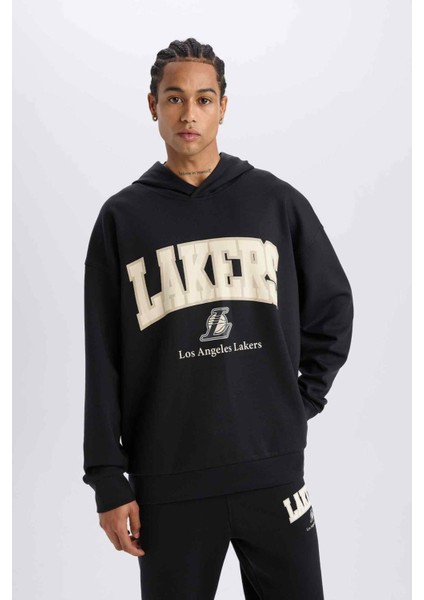 Defacto Fit Nba Los Angeles Lakers Oversize Geniş Kalıp Kapüşonlu Skuba Dalgıç Kumaş Sporcu Sweatshırt D6709Ax25Sp